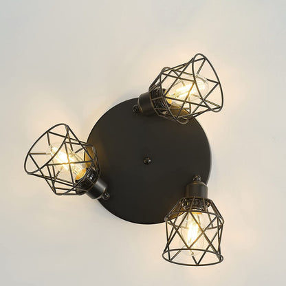 Contemporary Industrial Iron Frame 360° Rotation 3-Light Semi-Flush Mount Ceiling Light For Living Room