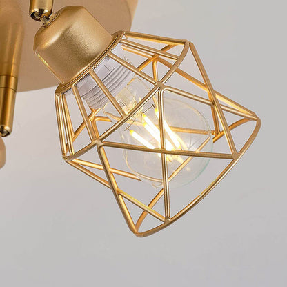 Contemporary Industrial Iron Frame 360° Rotation 3-Light Semi-Flush Mount Ceiling Light For Living Room