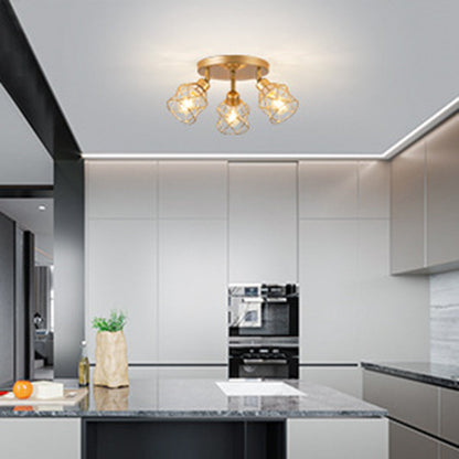 Contemporary Industrial Iron Frame 360° Rotation 3-Light Semi-Flush Mount Ceiling Light For Living Room