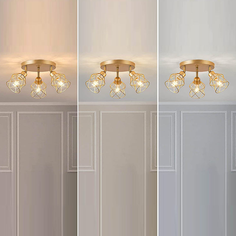 Contemporary Industrial Iron Frame 360° Rotation 3-Light Semi-Flush Mount Ceiling Light For Living Room