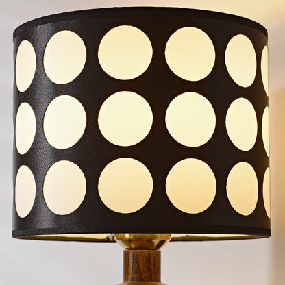Traditional French White Polka Dot Fabric Cylinder Shade Ash Wood 1-Light Wall Sconce Lamp For Bedroom