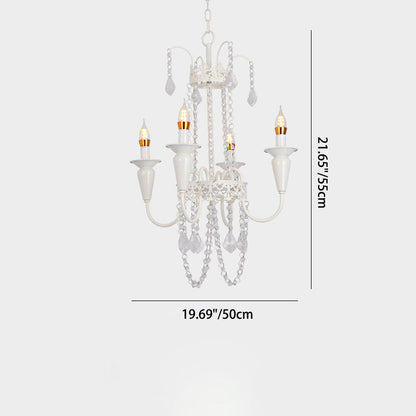 Traditional French Iron Carved Frame Crystal String Candelabra 4/6/8-Light Chandelier For Living Room