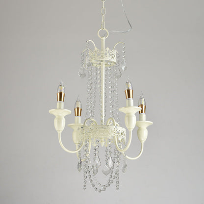 Traditional French Iron Carved Frame Crystal String Candelabra 4/6/8-Light Chandelier For Living Room