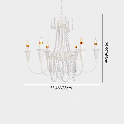 Traditional French Iron Carved Frame Crystal String Candelabra 4/6/8-Light Chandelier For Living Room