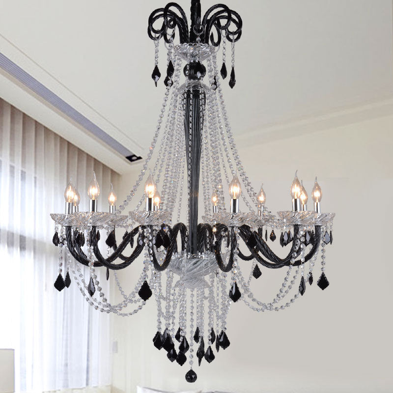 Traditional French Hardware Frame Crystal Glass Candelabra 12-Light Chandelier For Living Room