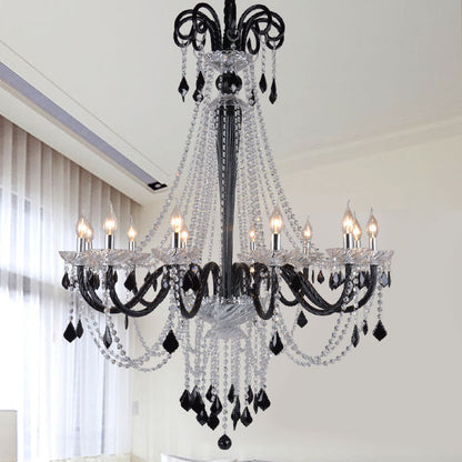 Traditional French Hardware Frame Crystal Glass Candelabra 12-Light Chandelier For Living Room