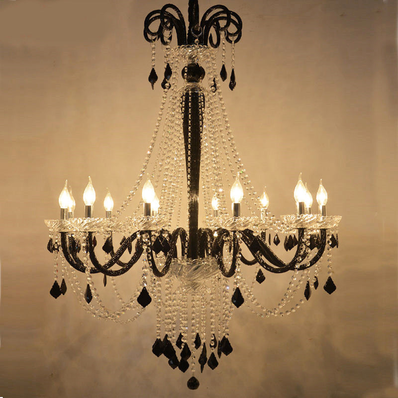 Traditional French Hardware Frame Crystal Glass Candelabra 12-Light Chandelier For Living Room