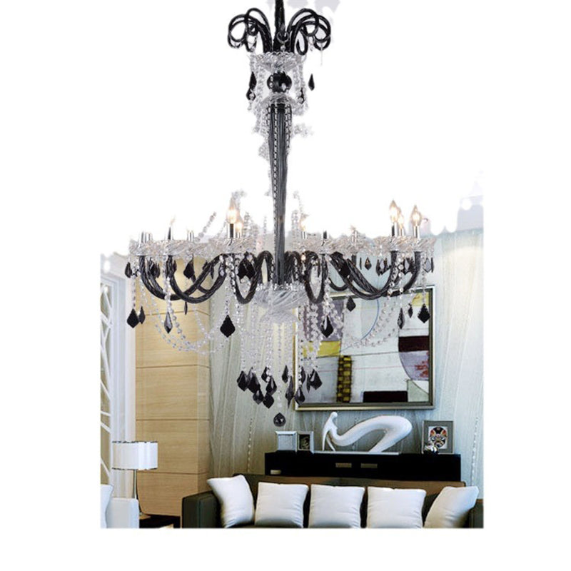Traditional French Hardware Frame Crystal Glass Candelabra 12-Light Chandelier For Living Room
