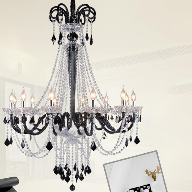 Traditional French Hardware Frame Crystal Glass Candelabra 12-Light Chandelier For Living Room