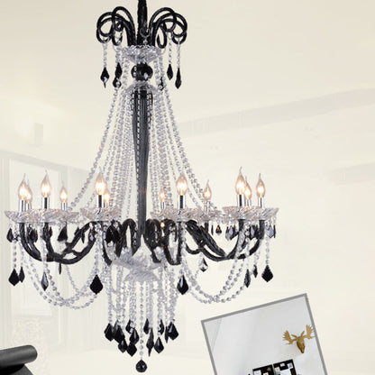 Traditional French Hardware Frame Crystal Glass Candelabra 12-Light Chandelier For Living Room