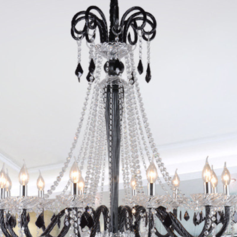 Traditional French Hardware Frame Crystal Glass Candelabra 12-Light Chandelier For Living Room