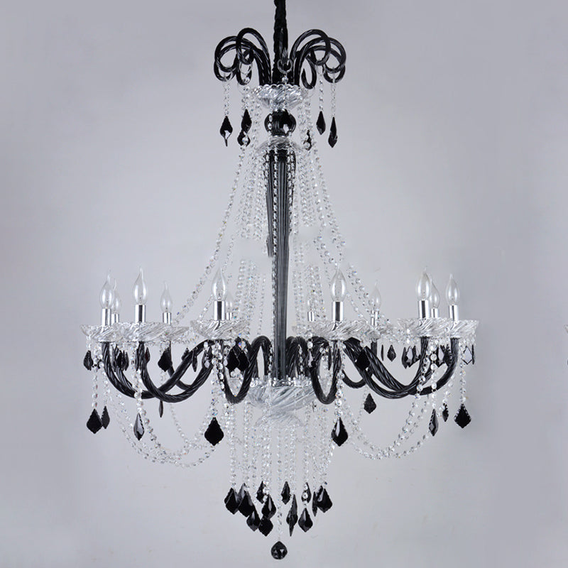 Traditional French Hardware Frame Crystal Glass Candelabra 12-Light Chandelier For Living Room