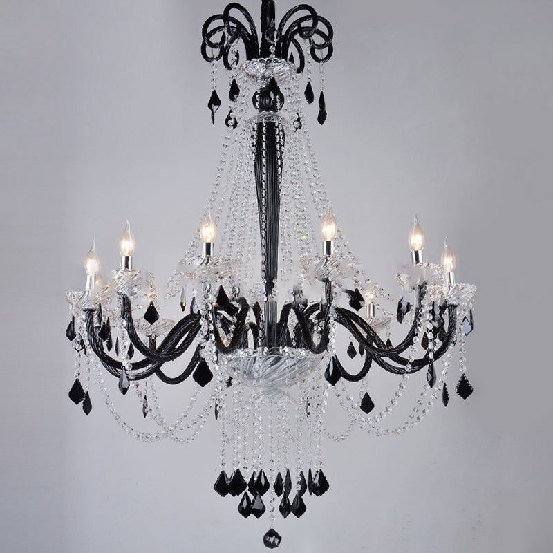 Traditional French Hardware Frame Crystal Glass Candelabra 12-Light Chandelier For Living Room