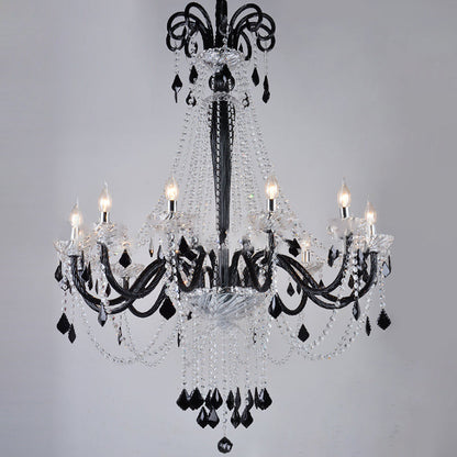 Traditional French Hardware Frame Crystal Glass Candelabra 12-Light Chandelier For Living Room