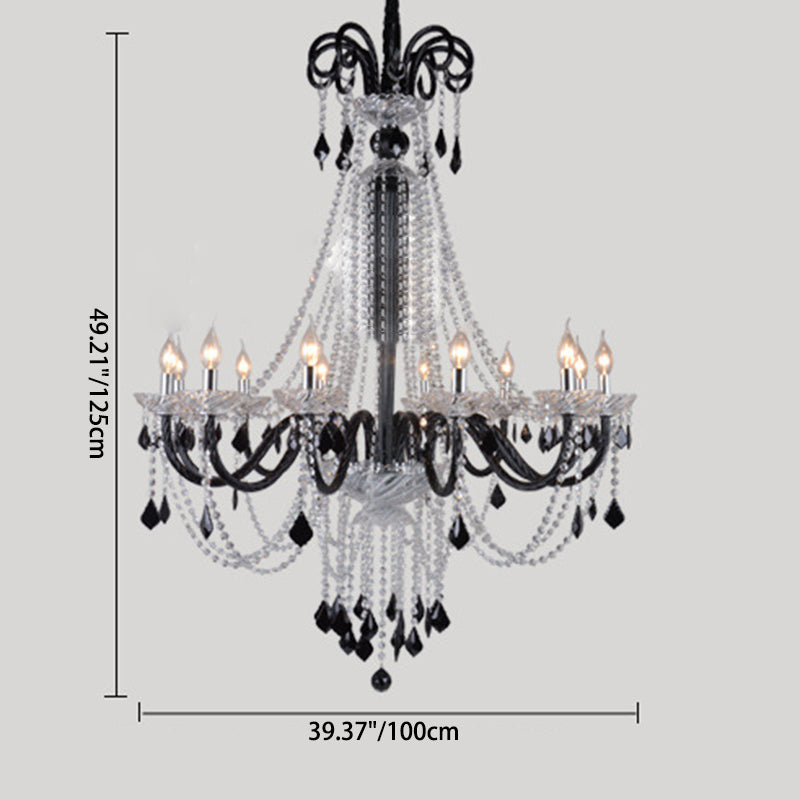Traditional French Hardware Frame Crystal Glass Candelabra 12-Light Chandelier For Living Room