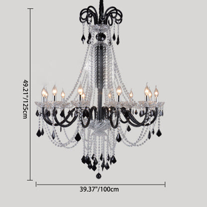 Traditional French Hardware Frame Crystal Glass Candelabra 12-Light Chandelier For Living Room