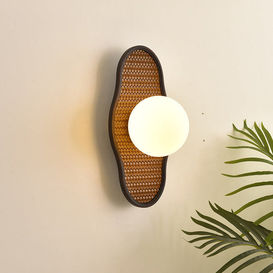 Traditional Vintage Solid Wood Pea Pod Glass Ball Shade 1-Light Wall Sconce Lamp For Bedroom