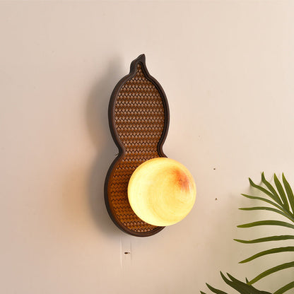 Traditional Vintage Solid Wood Pea Pod Glass Ball Shade 1-Light Wall Sconce Lamp For Bedroom