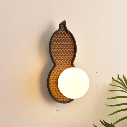 Traditional Vintage Solid Wood Pea Pod Glass Ball Shade 1-Light Wall Sconce Lamp For Bedroom