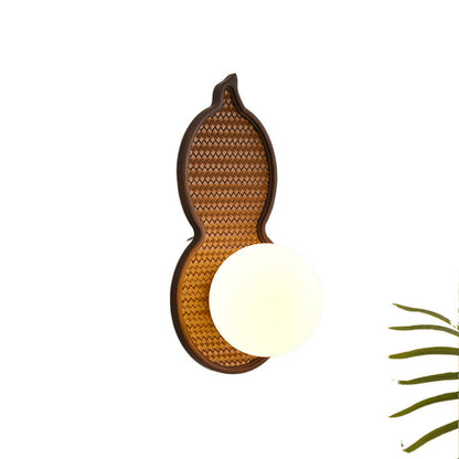 Traditional Vintage Solid Wood Pea Pod Glass Ball Shade 1-Light Wall Sconce Lamp For Bedroom