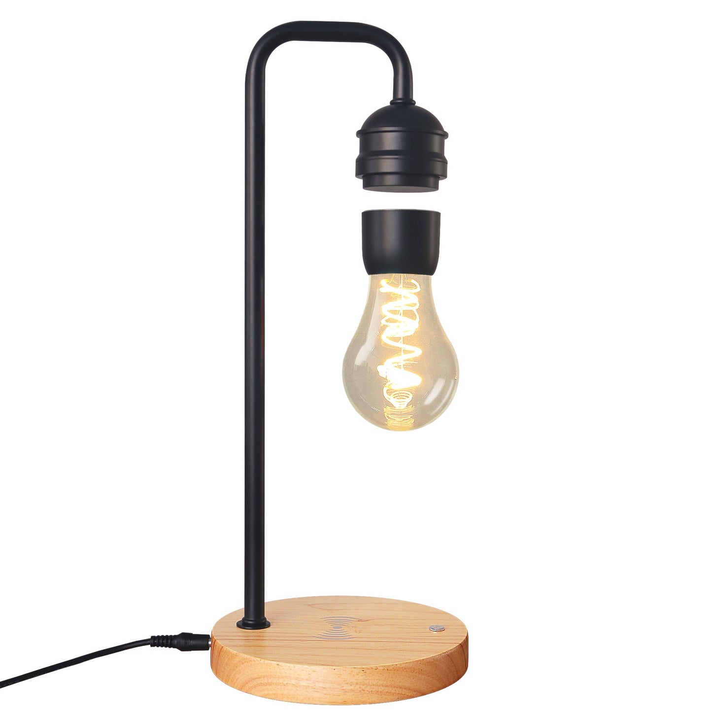 Contemporary Simplicity Rubber Wood Iron Magnetic Levitation LED Table Lamp For Study