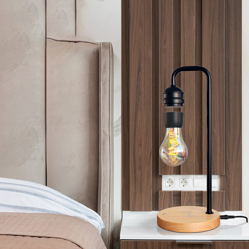 Contemporary Simplicity Rubber Wood Iron Magnetic Levitation LED Table Lamp For Study