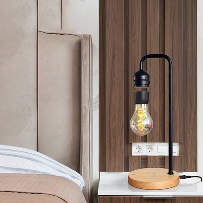 Contemporary Simplicity Rubber Wood Iron Magnetic Levitation LED Table Lamp For Study