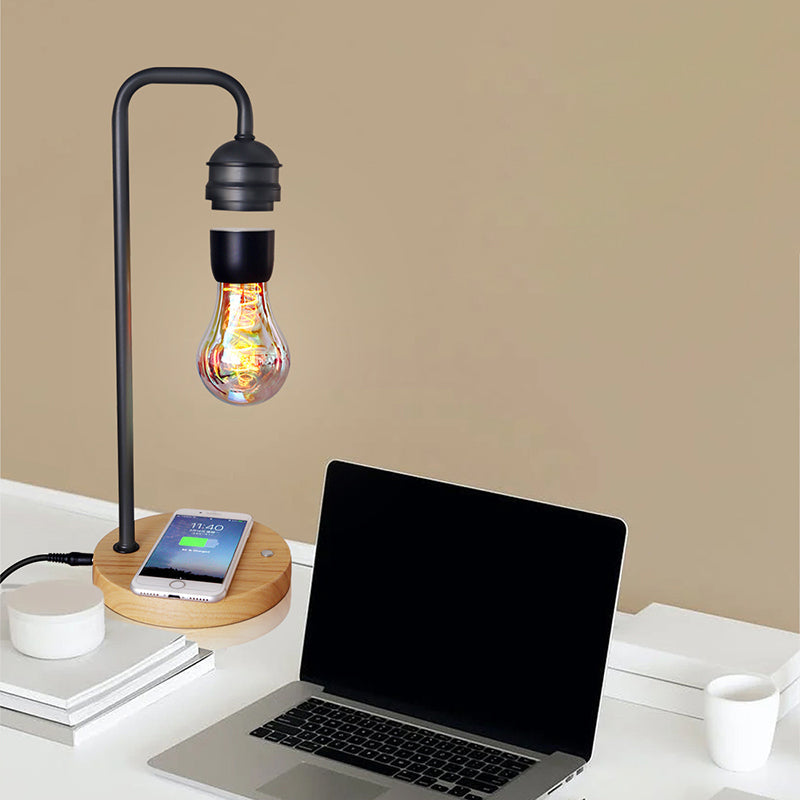 Contemporary Simplicity Rubber Wood Iron Magnetic Levitation LED Table Lamp For Study