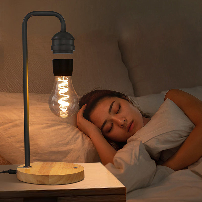 Contemporary Simplicity Rubber Wood Iron Magnetic Levitation LED Table Lamp For Study