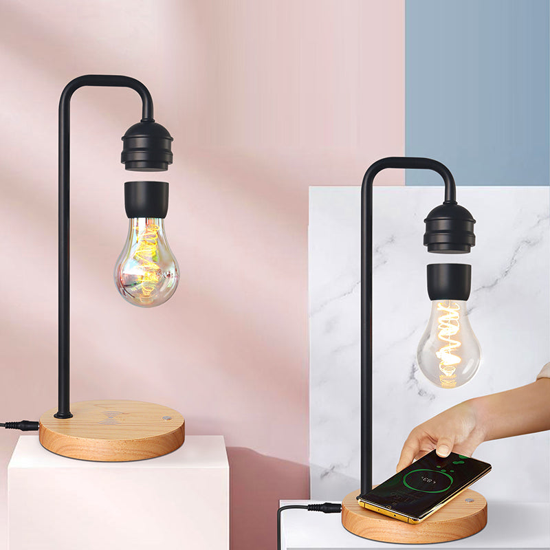 Contemporary Simplicity Rubber Wood Iron Magnetic Levitation LED Table Lamp For Study