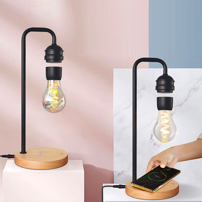 Contemporary Simplicity Rubber Wood Iron Magnetic Levitation LED Table Lamp For Study