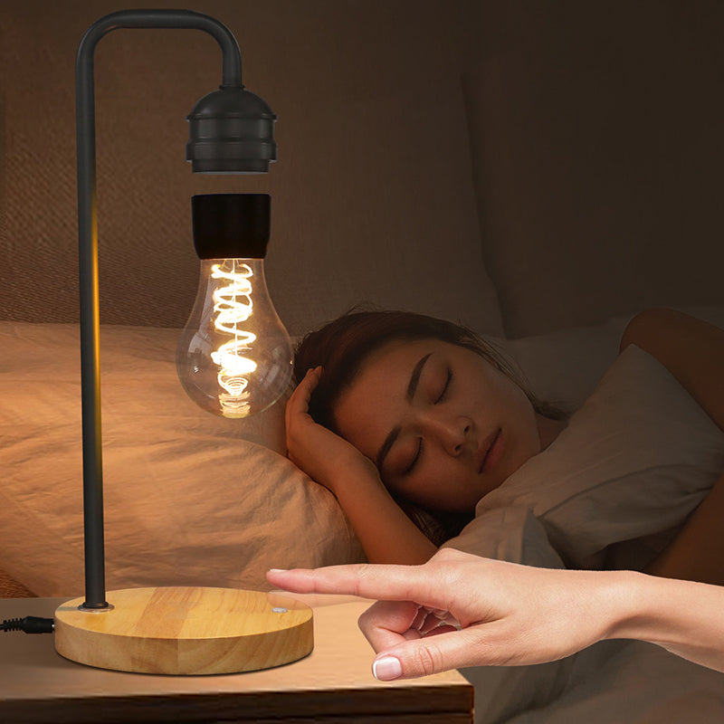 Contemporary Simplicity Rubber Wood Iron Magnetic Levitation LED Table Lamp For Study