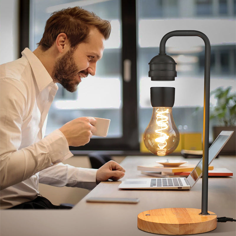 Contemporary Simplicity Rubber Wood Iron Magnetic Levitation LED Table Lamp For Study