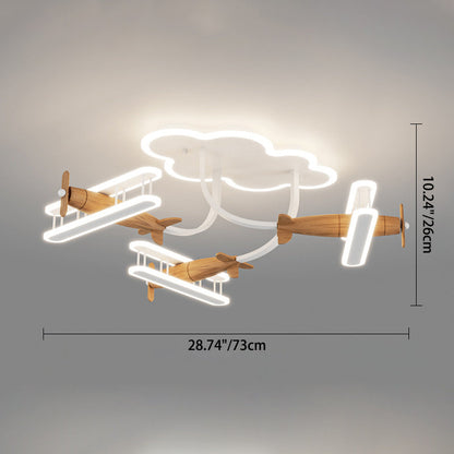 Contemporary Creative Cartoon Solid Wood Plane Acrylic LED Semi-Flush Mount Ceiling Light For Living Room