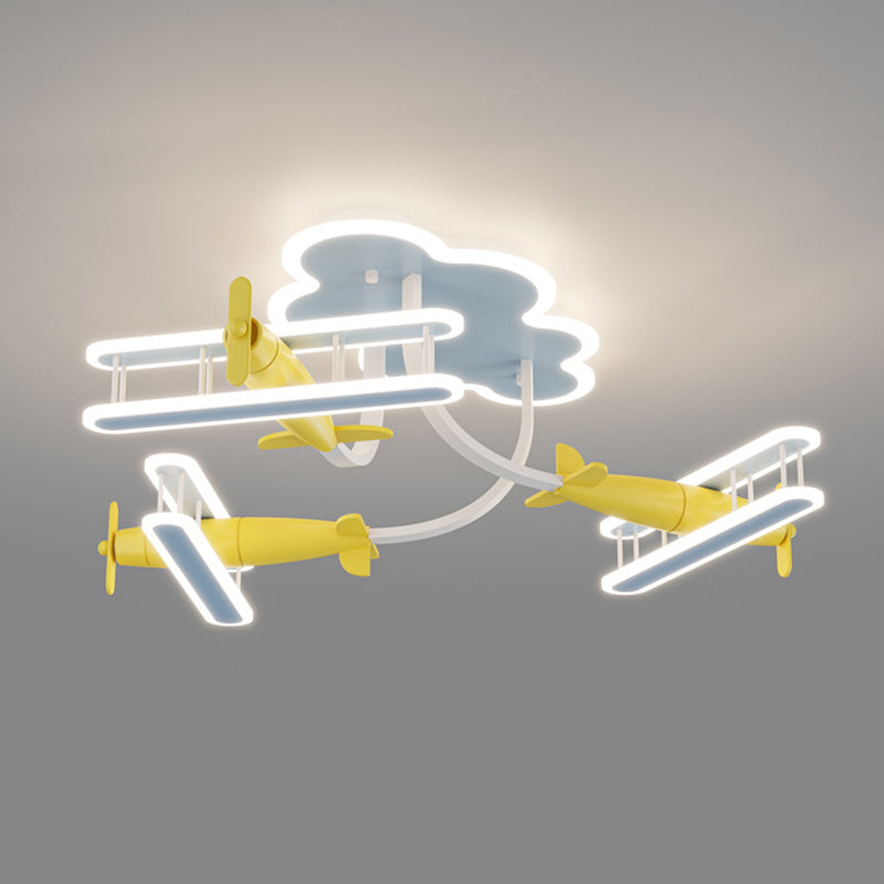 Contemporary Creative Cartoon Solid Wood Plane Acrylic LED Semi-Flush Mount Ceiling Light For Living Room