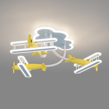 Contemporary Creative Cartoon Solid Wood Plane Acrylic LED Semi-Flush Mount Ceiling Light For Living Room