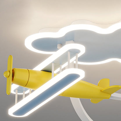 Contemporary Creative Cartoon Solid Wood Plane Acrylic LED Semi-Flush Mount Ceiling Light For Living Room