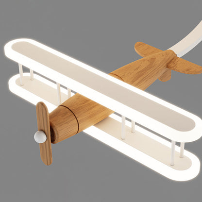 Contemporary Creative Cartoon Solid Wood Plane Acrylic LED Semi-Flush Mount Ceiling Light For Living Room