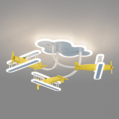 Contemporary Creative Cartoon Solid Wood Plane Acrylic LED Semi-Flush Mount Ceiling Light For Living Room