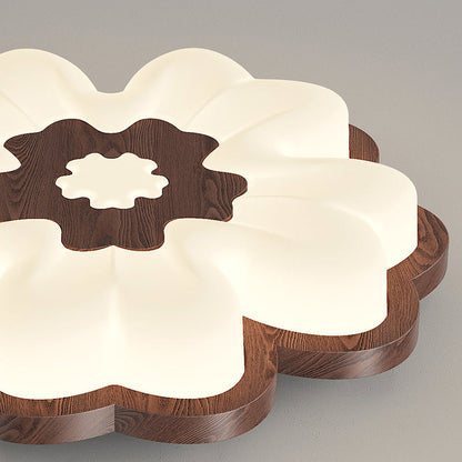 Traditional Vintage Solid Wood Grain PE Flower Shade LED Flush Mount Ceiling Light For Bedroom