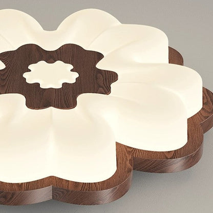 Traditional Vintage Solid Wood Grain PE Flower Shade LED Pendant Light For Bedroom