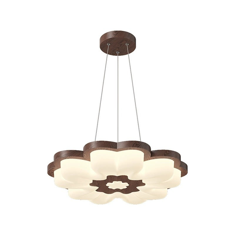 Traditional Vintage Solid Wood Grain PE Flower Shade LED Pendant Light For Bedroom