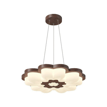 Traditional Vintage Solid Wood Grain PE Flower Shade LED Pendant Light For Bedroom