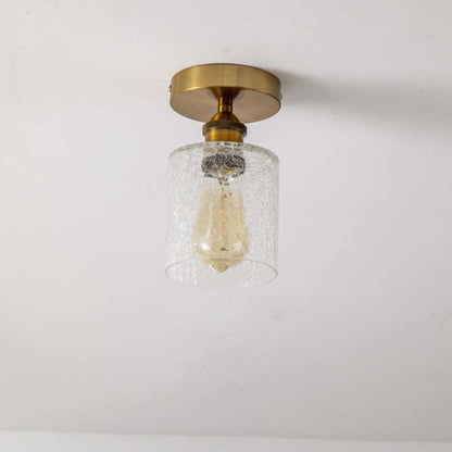 Contemporary Retro Cracked Glass Iron Cylinder 1-Light Semi-Flush Mount Ceiling Light For Living Room