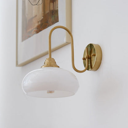 Traditional French Glass Round Shade Iron 1-Light Wall Sconce Lamp For Dining Room