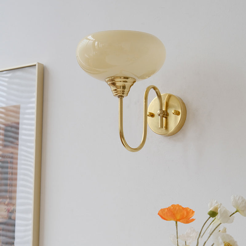 Traditional French Glass Round Shade Iron 1-Light Wall Sconce Lamp For Dining Room