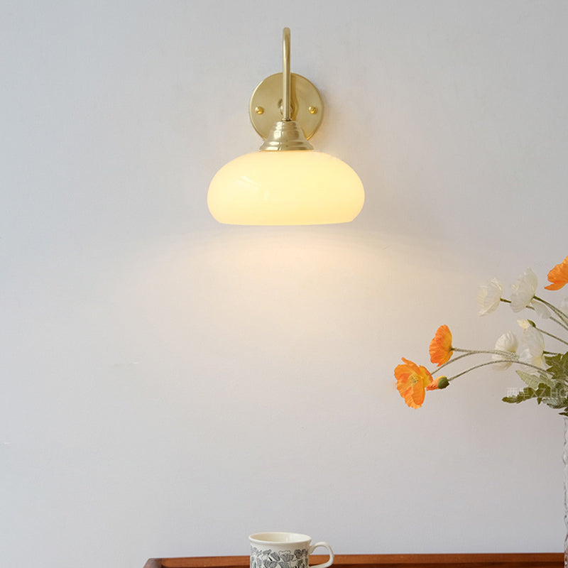 Traditional French Glass Round Shade Iron 1-Light Wall Sconce Lamp For Dining Room