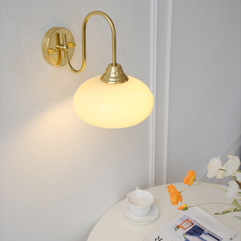 Traditional French Glass Round Shade Iron 1-Light Wall Sconce Lamp For Dining Room
