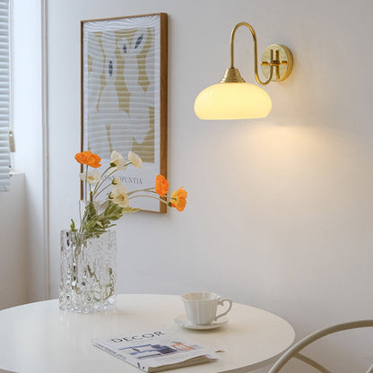 Traditional French Glass Round Shade Iron 1-Light Wall Sconce Lamp For Dining Room