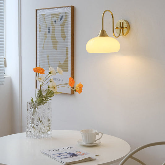 Traditional French Glass Round Shade Iron 1-Light Wall Sconce Lamp For Dining Room